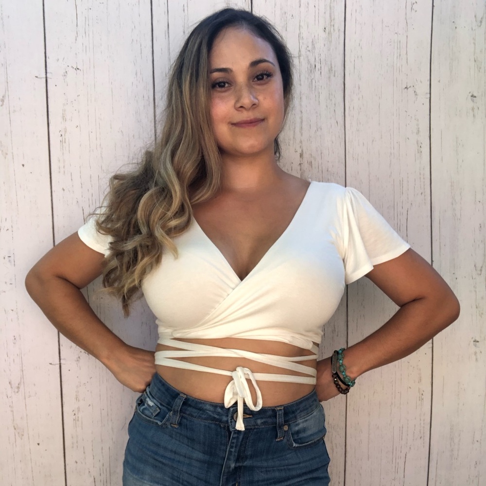 Strappy Wrapped Crop Top Off White